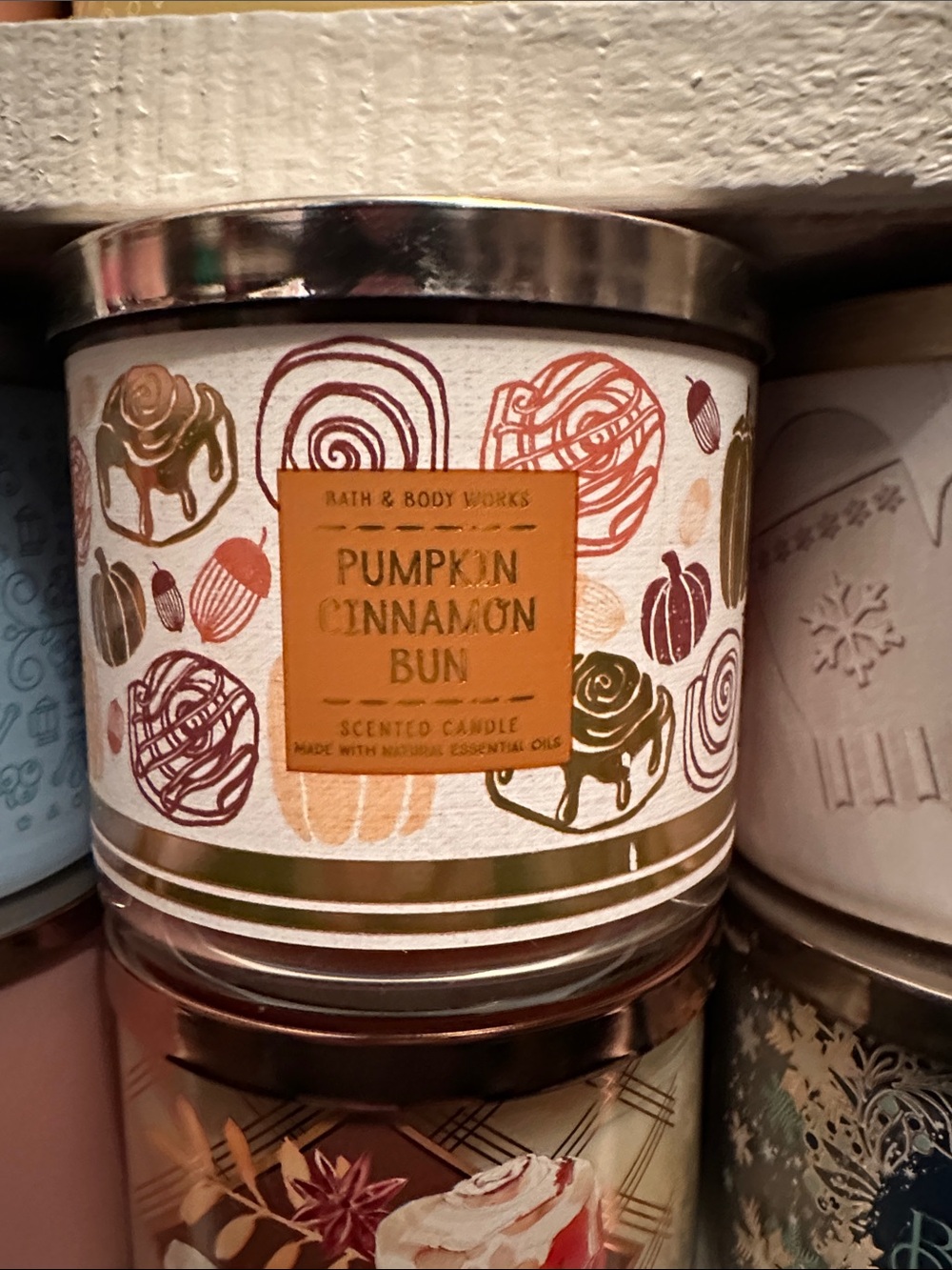 Bath & Body Works Pumpkin Cinnamon Bun Candle - White, Orange, Green
